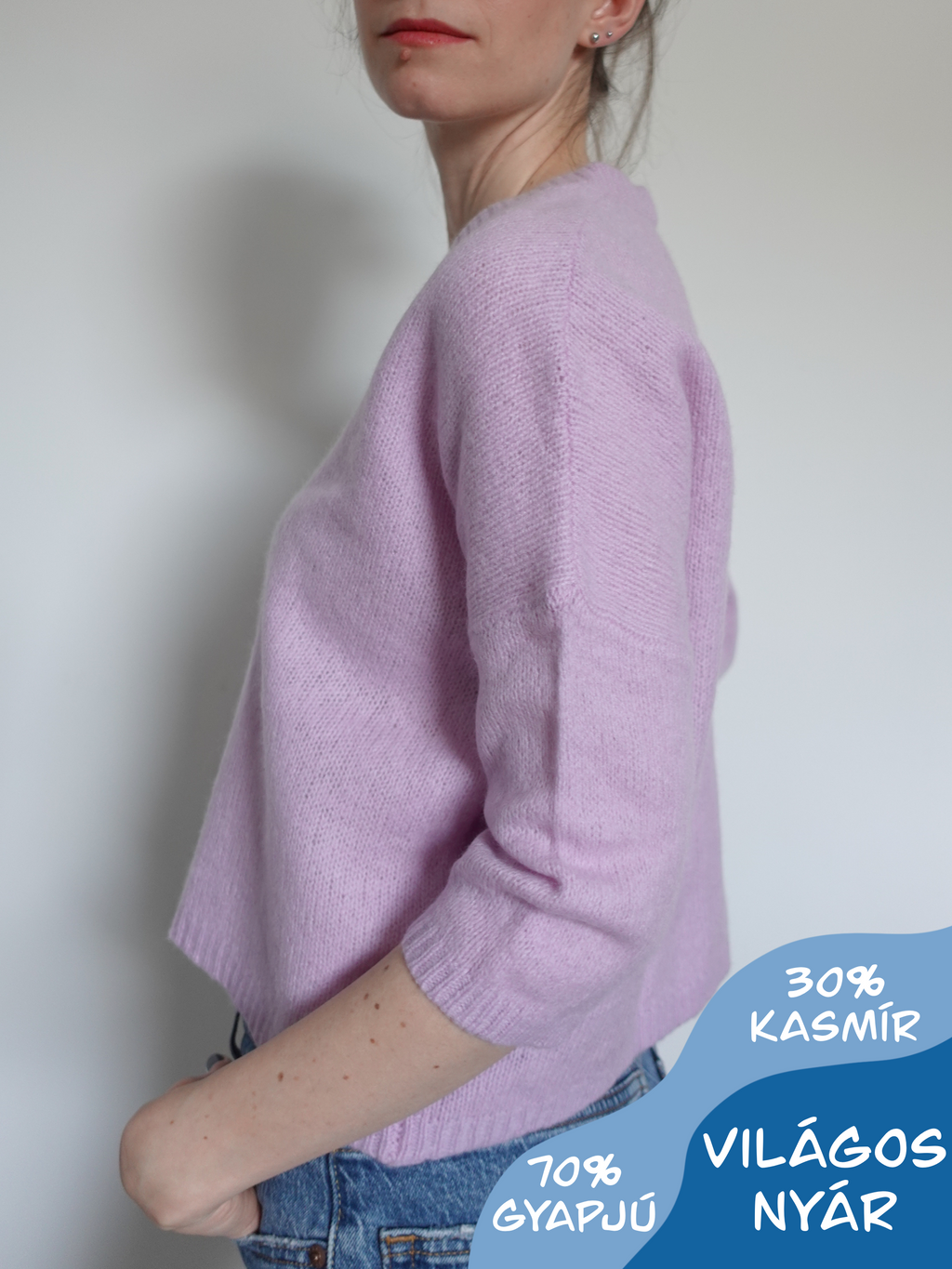 Lila gyapjú-kasmír pulcsi